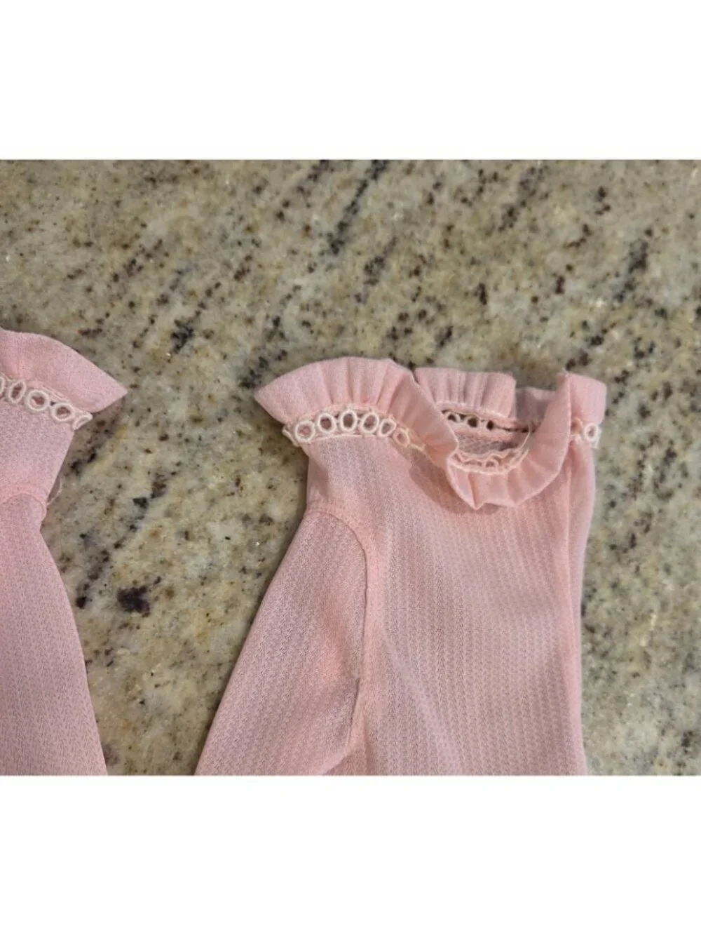 Vintage Womens Size L/XL Pink Nylon Formal Gloves Ruffle Wrist